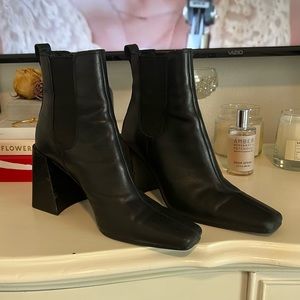 Black Leather Heeled Chelsea Booties from Zara